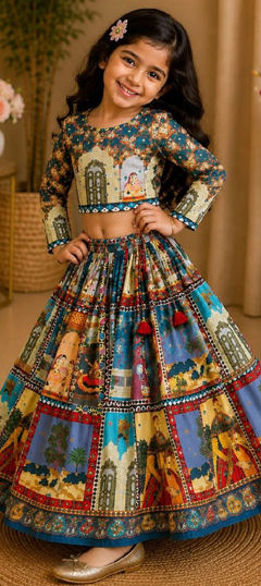 Multicolor color Kids Lehenga in Organza Silk fabric with Printed work