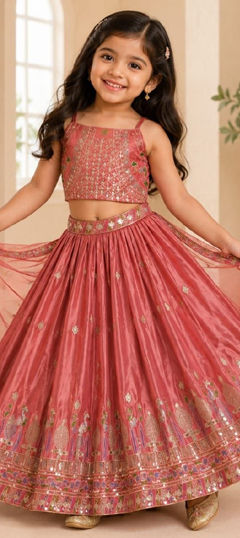 Orange color Kids Lehenga in Silk fabric with Embroidered work