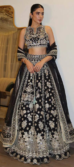 Black and Grey color Lehenga in Chinon Silk fabric with Embroidered, Sequence work