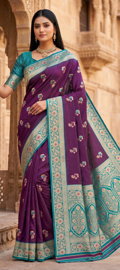 Beige and Brown color Saree in Banarasi Silk fabric with Weaving, Zari work