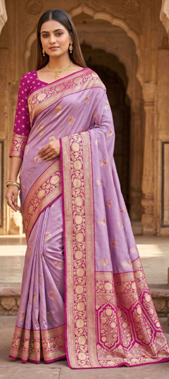 Purple and Violet color Saree in Banarasi Silk fabric with Weaving, Zari work