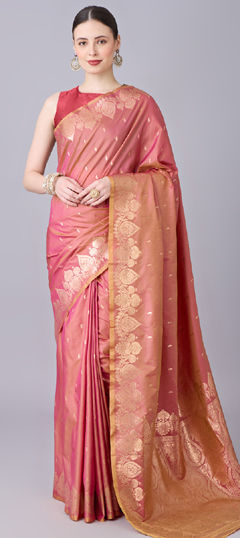 Pink and Majenta color Saree in Banarasi Silk fabric with Weaving, Zari work