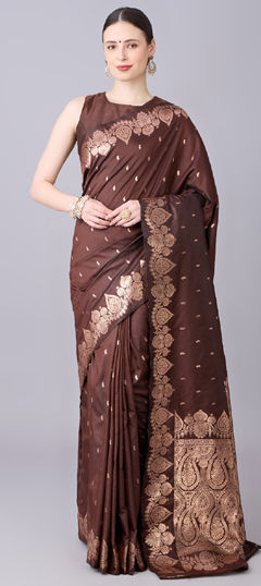 Beige and Brown color Saree in Banarasi Silk fabric with Weaving, Zari work