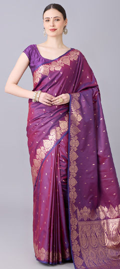 Purple and Violet color Saree in Banarasi Silk fabric with Weaving, Zari work