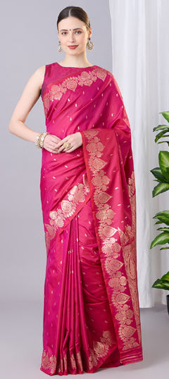 Pink and Majenta color Saree in Banarasi Silk fabric with Weaving, Zari work