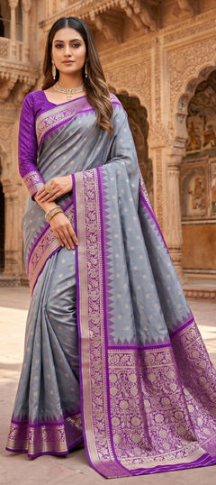 Purple and Violet color Saree in Banarasi Silk fabric with Weaving, Zari work