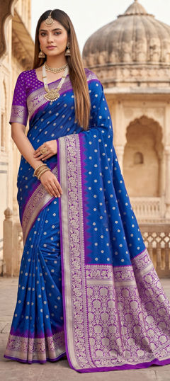 Blue color Saree in Banarasi Silk fabric with Weaving, Zari work