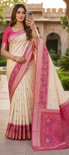 White and Off White color Saree in Silk fabric with Zari work