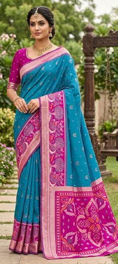 Blue color Saree in Silk fabric with Zari work