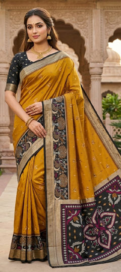 Yellow color Saree in Silk fabric with Zari work