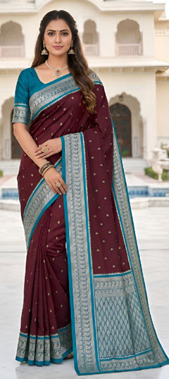 Beige and Brown color Saree in Banarasi Silk fabric with Weaving, Zari work