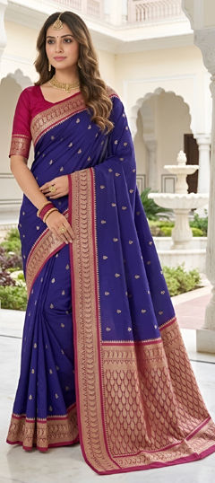 Blue color Saree in Banarasi Silk fabric with Weaving, Zari work
