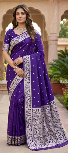 Blue color Saree in Banarasi Silk fabric with Weaving, Zari work
