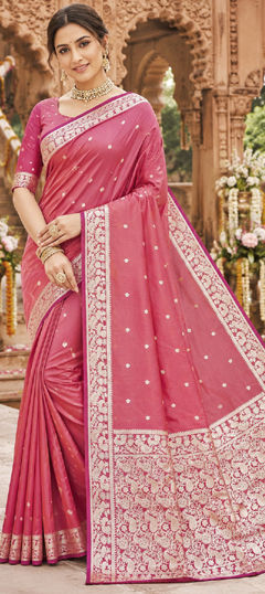 Pink and Majenta color Saree in Banarasi Silk fabric with Weaving, Zari work