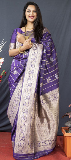 Purple and Violet color Saree in Blended fabric with Weaving, Zari work