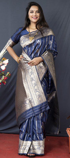 Blue color Saree in Blended fabric with Weaving, Zari work