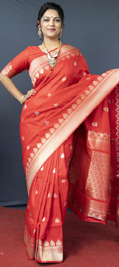 Red and Maroon color Saree in Blended fabric with Weaving work