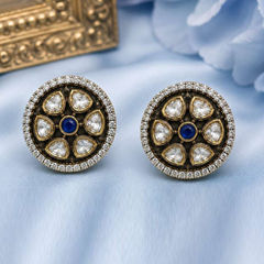 Gold Rodium Polish Blue color Earrings in Metal Alloy studded with Austrian diamond