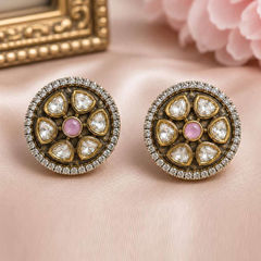 Gold Rodium Polish Pink and Majenta color Earrings in Metal Alloy studded with Austrian diamond