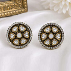 Gold Rodium Polish White and Off White color Earrings in Metal Alloy studded with Austrian diamond