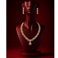 Gold Rodium Polish Pink and Majenta color Necklace in Metal Alloy studded with Austrian diamond