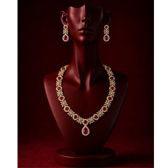 Gold Rodium Polish Pink and Majenta color Necklace in Metal Alloy studded with Austrian diamond