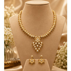 Gold Rodium Polish Gold, White and Off White color Necklace in Metal Alloy studded with Austrian diamond