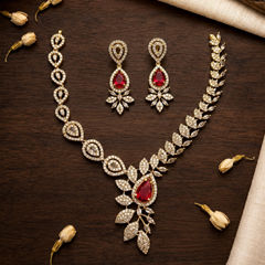 Gold Rodium Polish Red and Maroon color Necklace in Metal Alloy studded with Austrian diamond