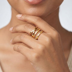 Gold Rodium Polish Gold color Ring in Brass studded with CZ Diamond