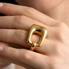 Gold Rodium Polish Gold color Ring in Brass studded with CZ Diamond