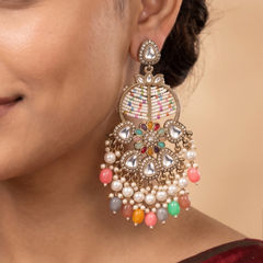 Enamel Multicolor color Earrings in Brass studded with CZ Diamond