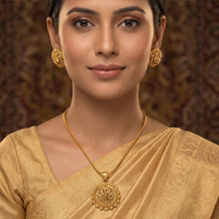 Gold Rodium Polish Gold color Pendant in Brass studded with CZ Diamond