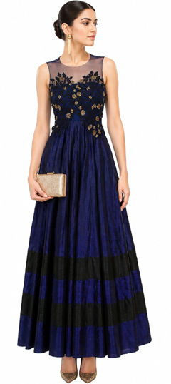 Blue color Salwar Kameez in Georgette fabric with Embroidered, Sequence, Thread work