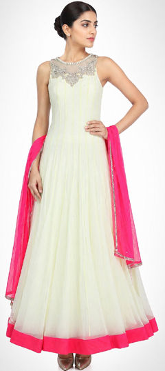 White and Off White color Salwar Kameez in Net fabric with Embroidered work
