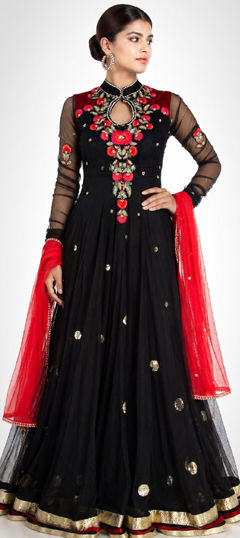 Black and Grey color Salwar Kameez in Net fabric with Embroidered, Sequence, Thread work