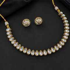 Gold Rodium Polish White and Off White color Necklace in Copper studded with CZ Diamond