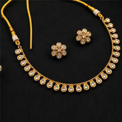 Gold Rodium Polish Gold color Necklace in Copper studded with CZ Diamond