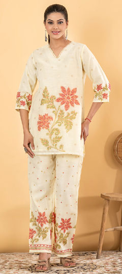 Yellow color Salwar Kameez in Kota Doria fabric with Floral, Printed, Weaving work