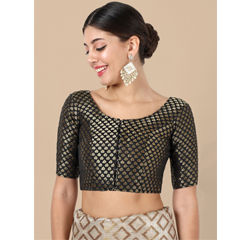 Black and Grey color Blouse in Banarasi Silk fabric with Weaving work