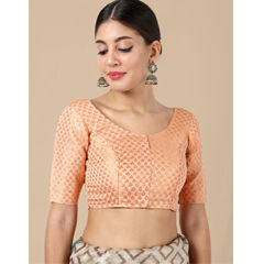 Orange color Blouse in Banarasi Silk fabric with Weaving work