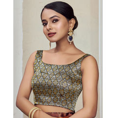 Black and Grey color Blouse in Banarasi Silk fabric with Weaving work