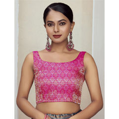 Pink and Majenta color Blouse in Banarasi Silk fabric with Weaving work