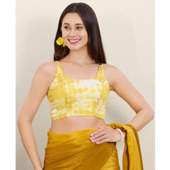 Yellow color Blouse in Silk fabric with Printed, Tye n Dye work