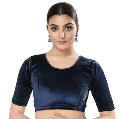 Blue color Blouse in Velvet fabric with Thread work