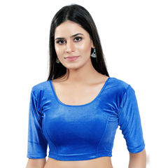 Blue color Blouse in Velvet fabric with Thread work