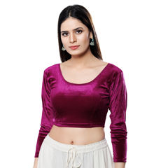 Pink and Majenta color Blouse in Velvet fabric with Thread work