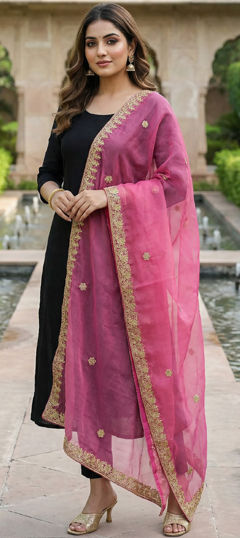 Pink and Majenta color Dupatta in Organza Silk fabric with Embroidered work