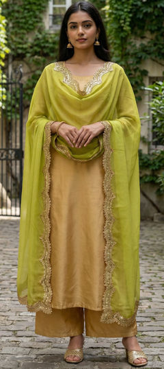 Green color Dupatta in Organza Silk fabric with Embroidered, Sequence work