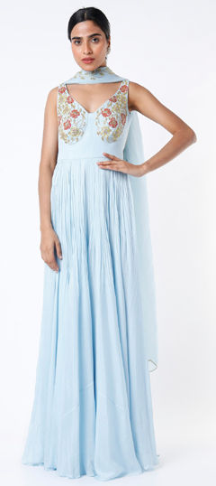 Blue color Salwar Kameez in Georgette fabric with Embroidered work