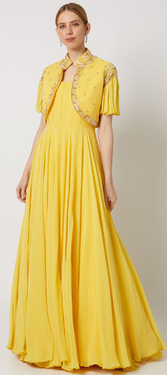 Yellow color Gown in Georgette fabric with Embroidered work